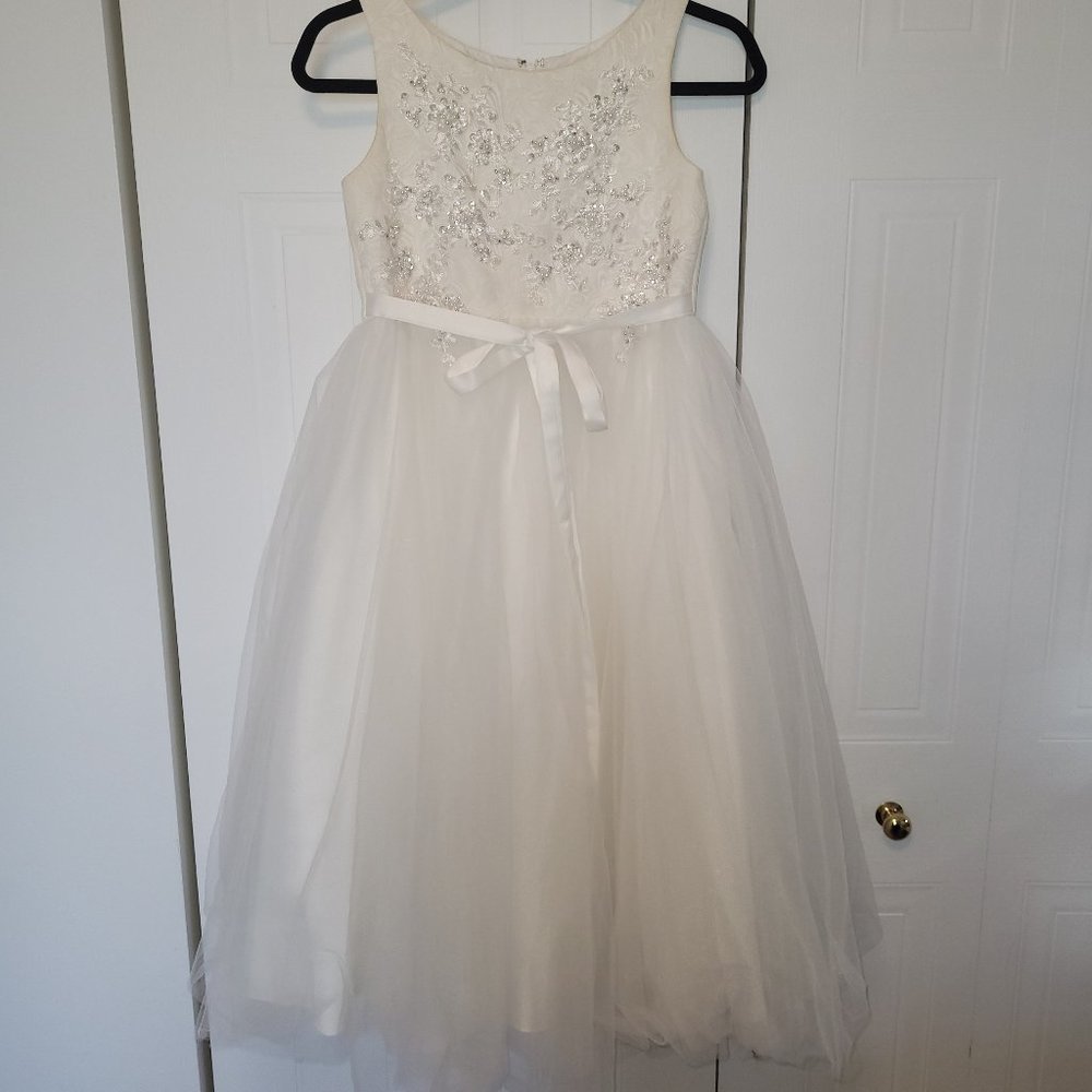 PETITE ADELE | White and Cream Girls Flower Girl Dress